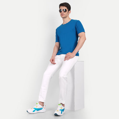 Men Yale Blue Plain T-shirt