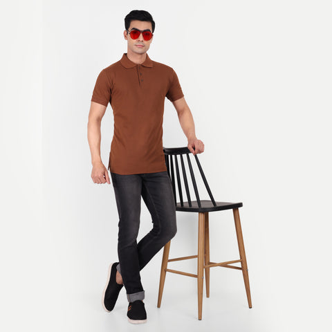 Men's Brown Polo Collar T-shirt