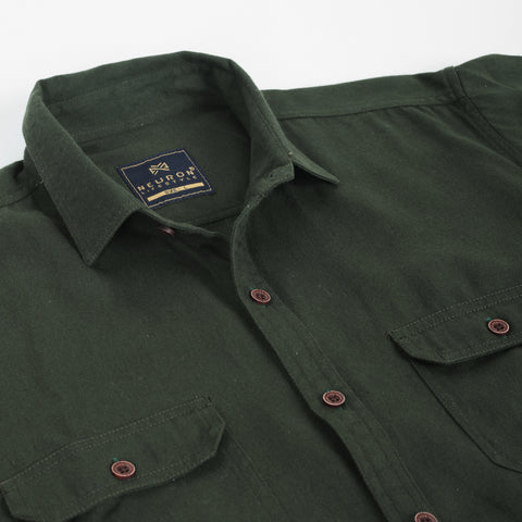 Men's Olive Green Double Pocket Casual Shirt
