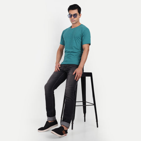 Men Teal Blue Plain T-shirt