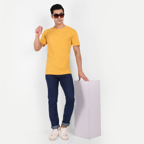 Men Mustard Plain T-shirt