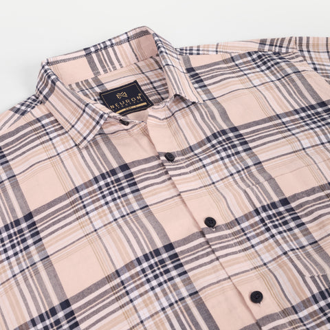 Men Peach and Black Checked Casual Shirt