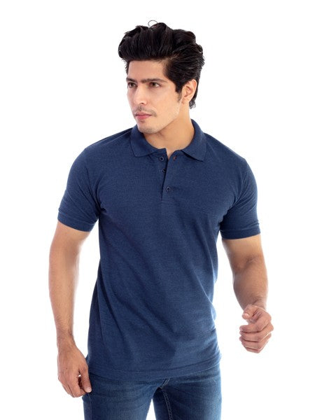 Men's Denim Blue Polo Collar T-shirt.